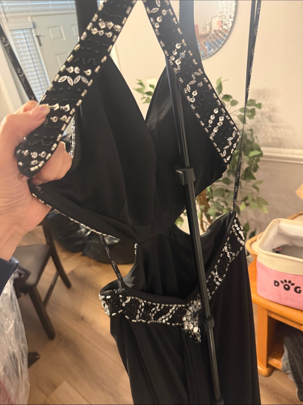 Source Unknown Black Halter Cutout Evening Gown with Crystal Embellishment - Picture 2 of 3